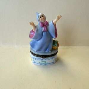 RARE Cinderella “Fairy Godmother” PHB Porcelain Hinged Trinket Box with Wand.